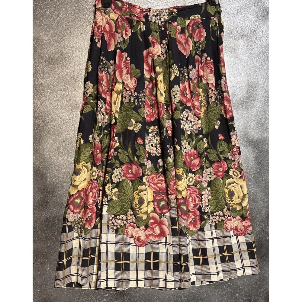 Vintage Talbots, Size 10, Women's Floral Plaid Boho Maxi Skirt